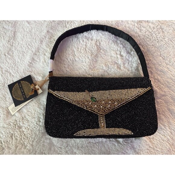 Martini Glass With Olive Beaded Shoulder Bag Handcrafted In India Viral NEW - Picture 1 of 16